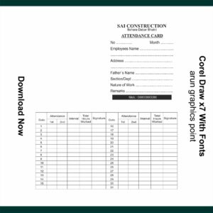 ATTENDANCE CARD design with fonts Corel Draw x7