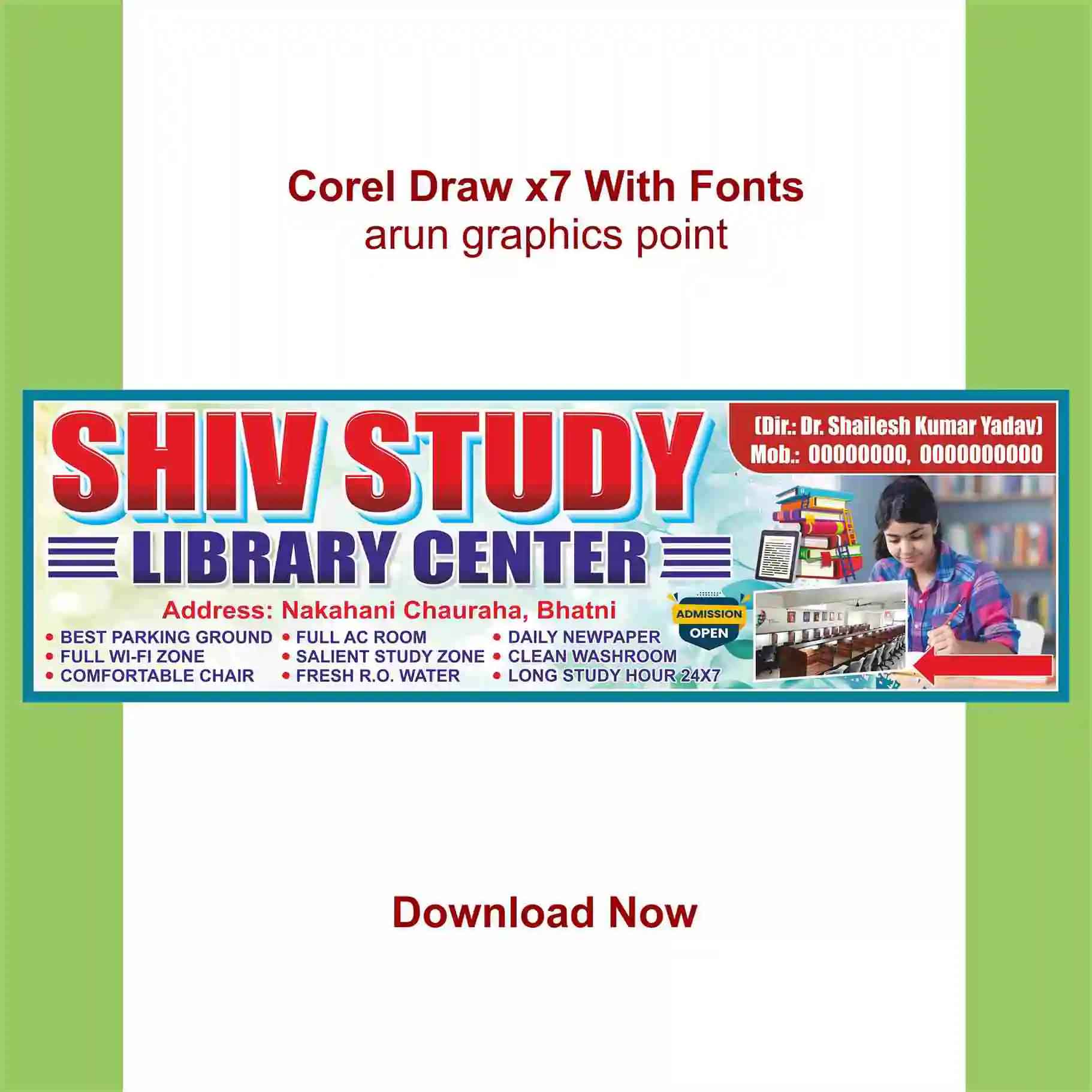 Library banner design with fonts Corel Draw x7