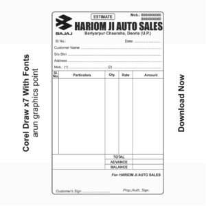 Hariom Ji Auto Sales Estimate Design With Fonts Corel Draw x7