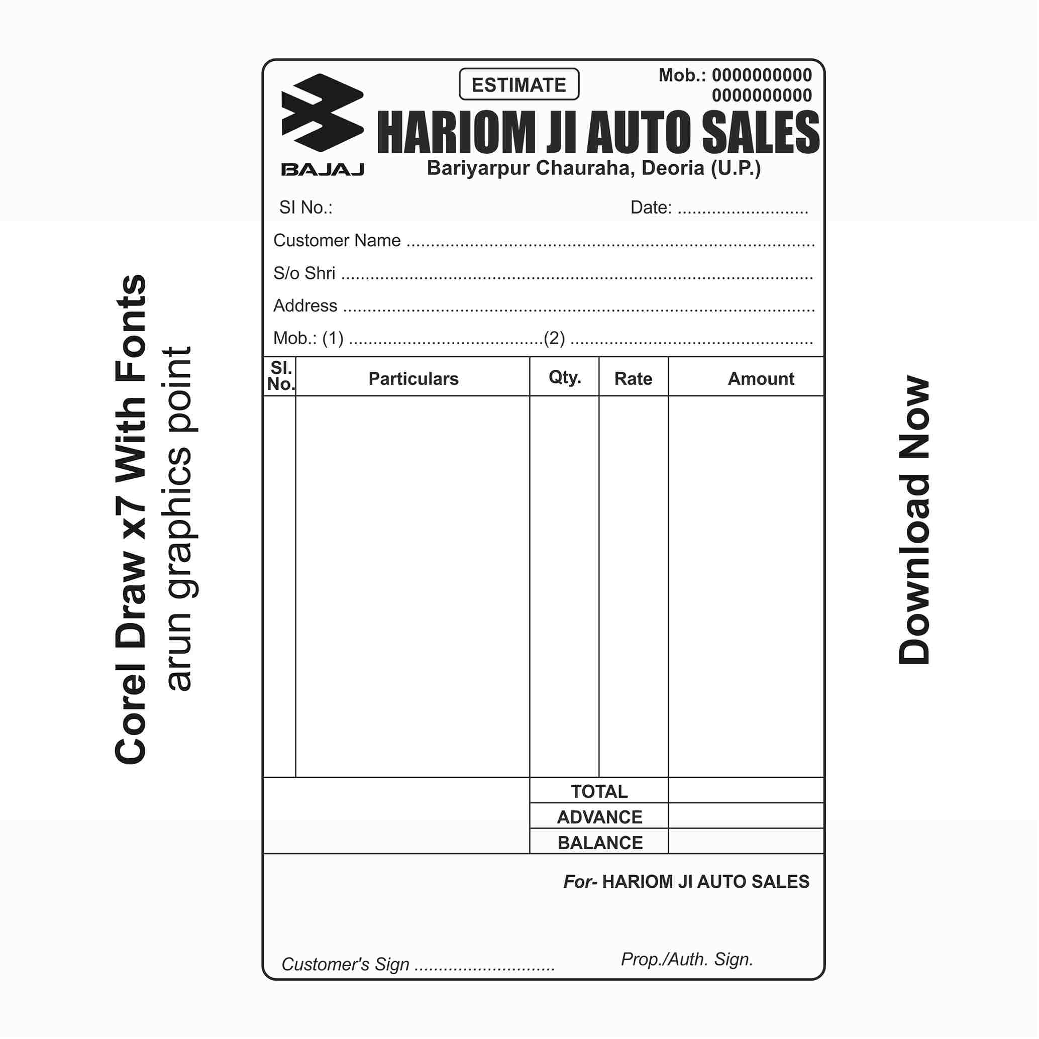 Hariom Ji Auto Sales Estimate Design With Fonts Corel Draw x7
