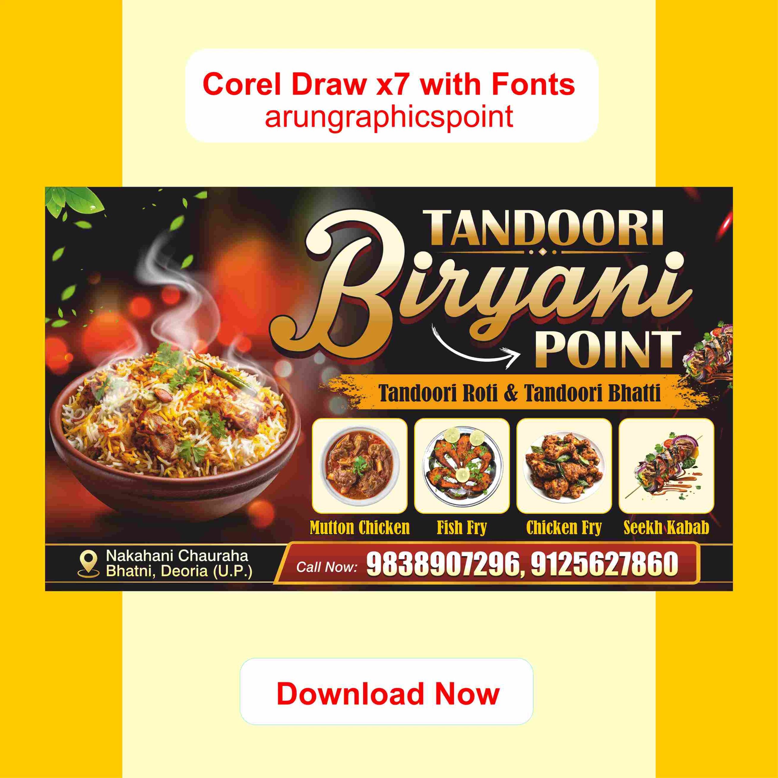 Tandoori Biryani Point Restaurant Banner Design | Food Poster | Flex Banner Design