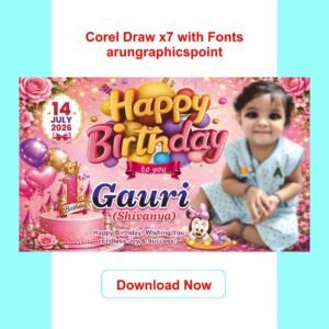 1st Birthday Banner Design CDR File | Baby Girl Birthday Poster Design